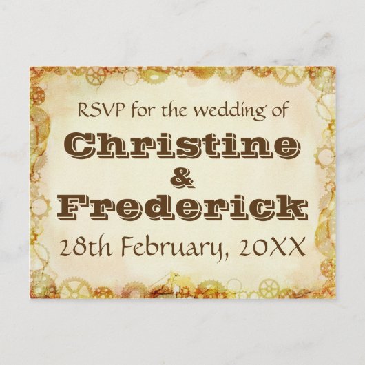 Mariage Steampunk, carte postale RSVP (Devant)