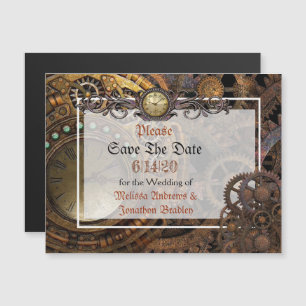 Mariage Steampunk Enregistrer la date Carte magnét