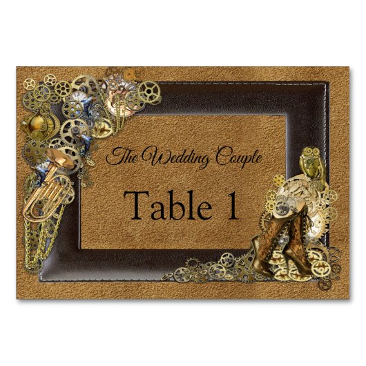 Mariage Steampunk sur cartes de table Suede (Devant)