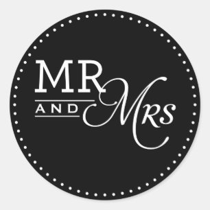 MARIAGE STICKERS m & mrs typographie moderne noir