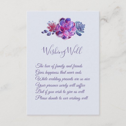 Mariage Succulent pourpre Wishing Well Cartes (Devant)