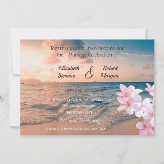 Mariage Sunset Beach, Plumeria Invitation (Devant)