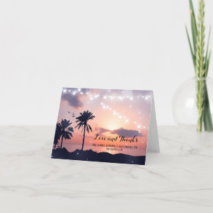 Mariage sur la plage au coucher du soleil Merci