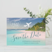 Mariage sur la plage d'une île Cœur Avion Carte de (Debout devant)
