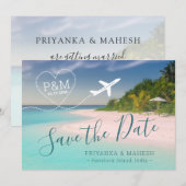 Mariage sur la plage d'une île Cœur Avion Carte de (Devant / Derrière)