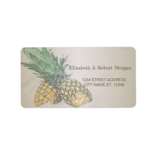 Mariage sur la Plage Étiquette de Mariage Ananas (Devant)