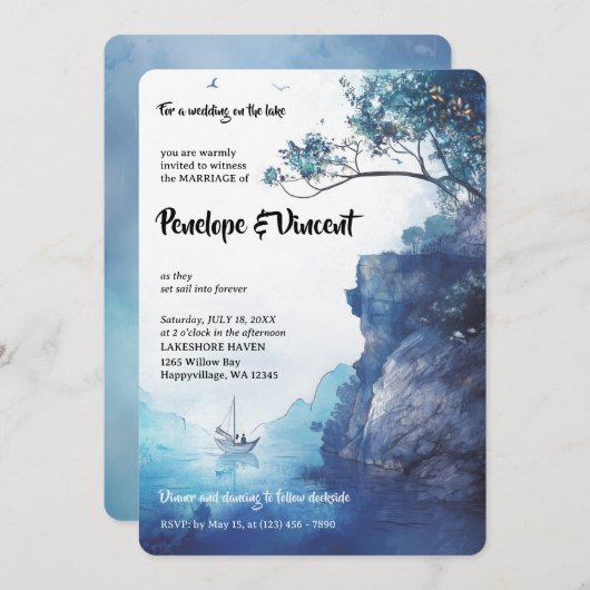 Mariage sur une invitation d'aquarelle de lac (Devant / Derrière)
