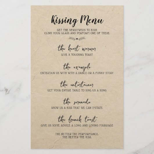 Mariage Table Jeu Fun Calligraphie Rustique Papier (Devant)