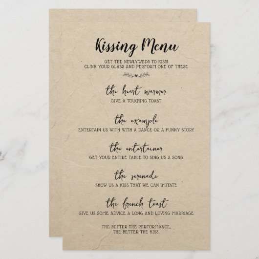 Mariage Table Jeu Fun Calligraphie Rustique Papier (Devant / Derrière)