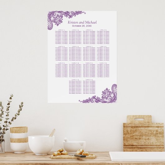 Mariage Tableau de siège Classy Floral Purple dent (Cuisine)