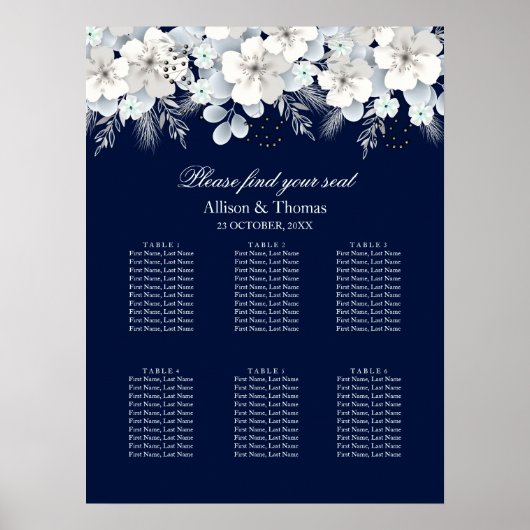 Mariage Tableau de siège Fleur blanche sakura bleu (Devant)
