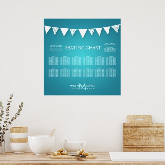 Mariage Tableau de siège Love Bunting Turquoise (Cuisine)