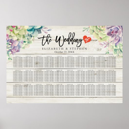 Mariage Tableau de siège Plante Succulent Bois rus (Devant)