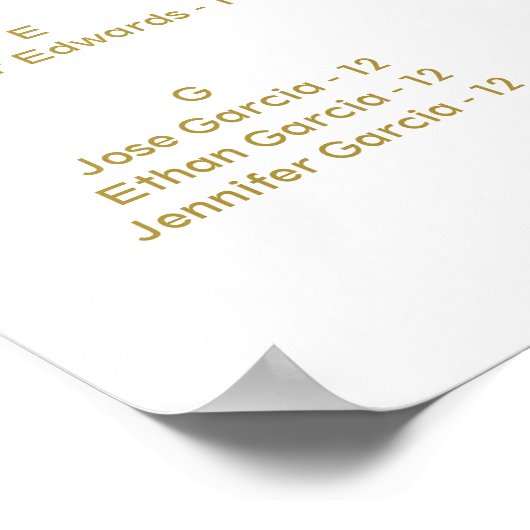 Mariage Tableau de sièges Gold Bouncy Script (Coin)