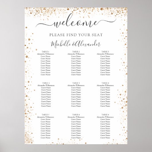 Mariage tableau de sièges parties scintillant en o (Devant)