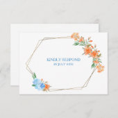 Mariage Tangerine et Blue Floral Frame RSVP (Devant / Derrière)