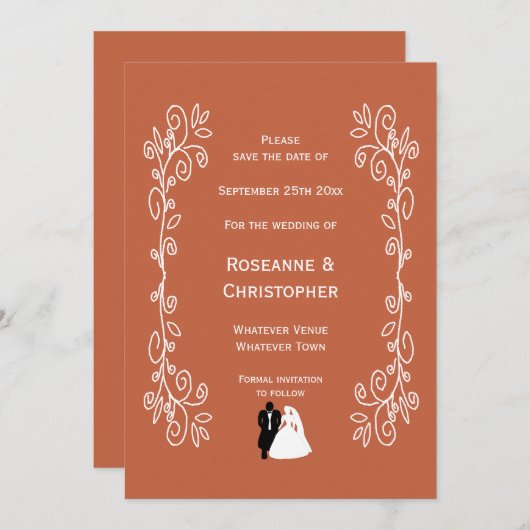 Mariage Terracotta Enregistrer La Date Carte Marié (Devant / Derrière)