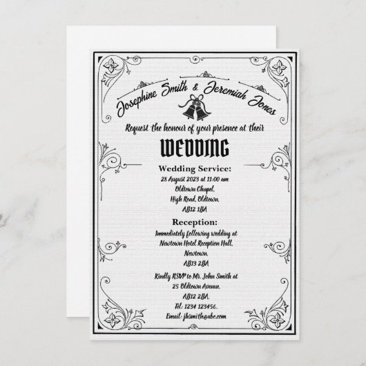 Mariage texturé Bells e Card Invitation (Devant / Derrière)