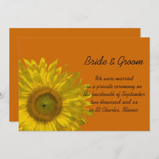 Mariage Tournesol Orange / Faire-part d'Elopement (Devant / Derrière)