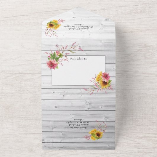 Mariage Tournesol Rustique tout en une invitation (Dehors)