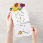 Mariage Tournesol Rustique tout en une invitation (Déchirure)