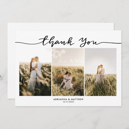 Mariage Trois Photos Élégant Merci Script (Devant / Derrière)