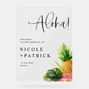 Mariage Tropical Aquarelle Ananas et Hibiscus