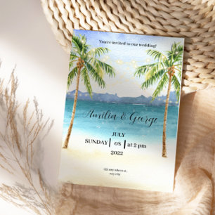 Mariage Tropical Beach Invitation avec palmiers