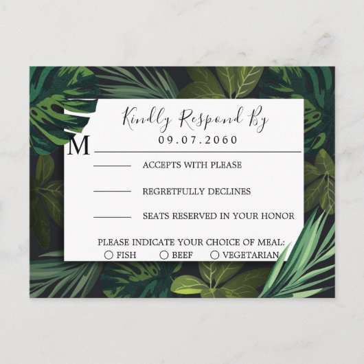 Mariage tropical, carte RSVP Tropical Greenery (Devant)