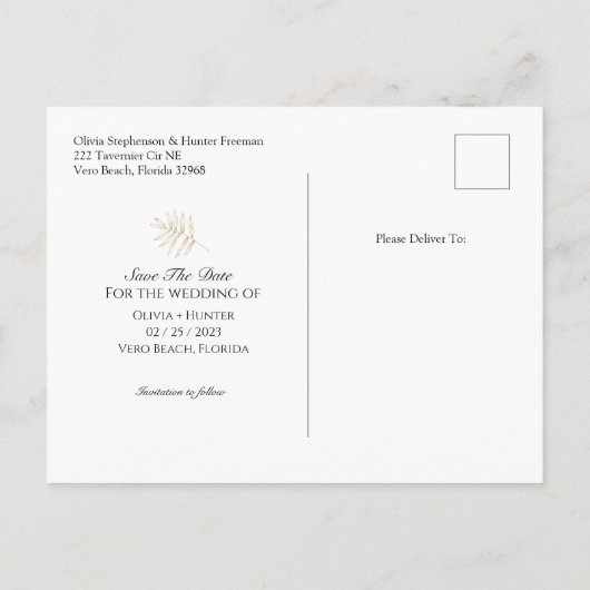 Mariage Tropical Enregistrer La Date Carte Post (Dos)