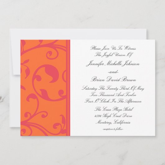 Mariage tropical Orange Pink Bliss Invitations (Devant)