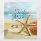 Mariage Tropical Plage Scène Vin Étiquette bouteil (Étiquettes simples)