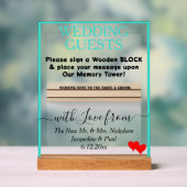 Mariage Turquoise Bois Bloc Guest Coeurs du livre  (Neutre)