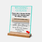Mariage Turquoise Bois Bloc Guest Coeurs du livre  (Angle)