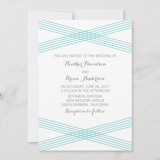 Mariage Turquoise Moderne Déco Invitation (Devant)