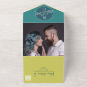 Mariage Turquoise moderne tout en une invitation (Dehors)