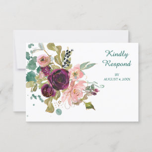 Mariage Turquoise rose Bourgogne Floral RSVP