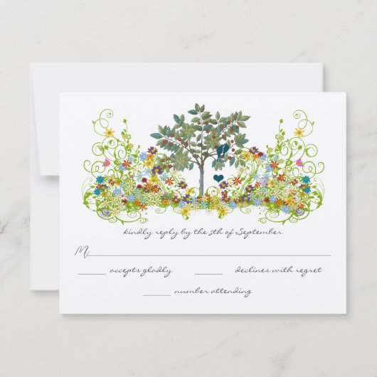 Mariage turquoise Vintage Inséparable Fleur RSVP (Dos)
