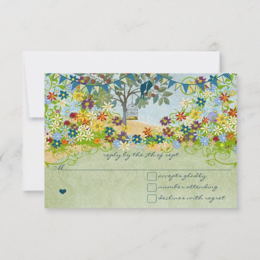 Mariage turquoise Vintage Inséparable Fleur RSVP (Dos)