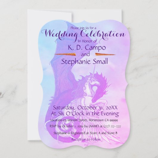 Mariage Unicorn Célébration Invitation Dragon Roug (Devant)