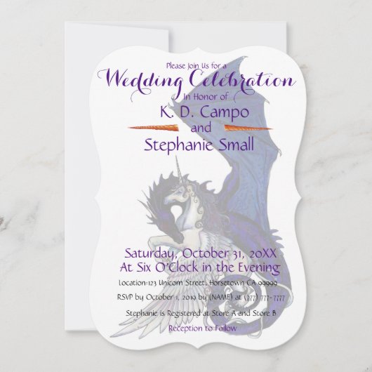 Mariage Unicorn Célébration Invitation Dragon Roug (Devant)