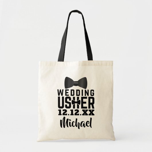 Mariage Usher Cadeau Black Bow Cravate Nom Sac fou (Devant)