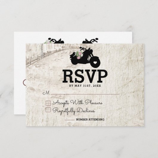 Mariage vélo RSVP Insertion Card Open Road (Devant / Derrière)