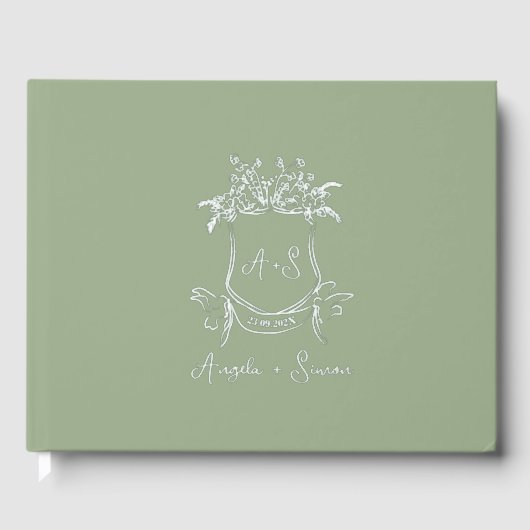 Mariage vert à huile d'argent Monogramme Sage (Recto)