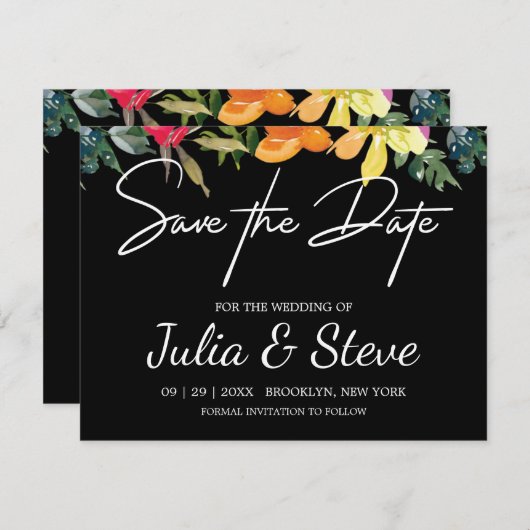 Mariage Vert Citron Floral Enregistrer La Carte Da (Devant / Derrière)