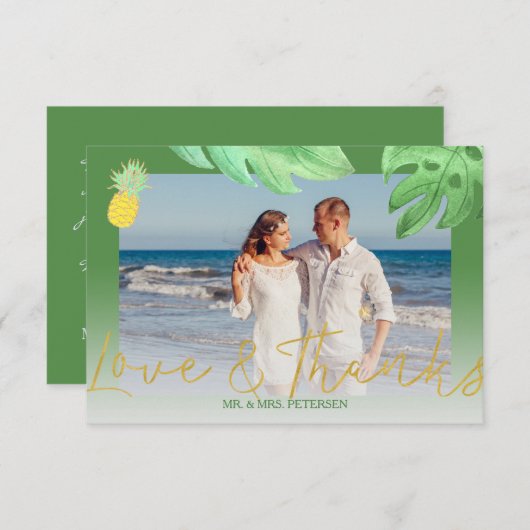 Mariage vert d'ananas tropical merci photo (Devant / Derrière)