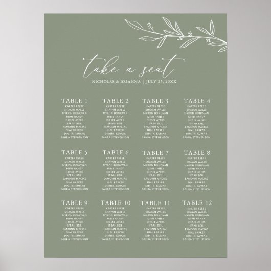 Mariage vert de taille minimale 12 Tableau de sièg (Devant)
