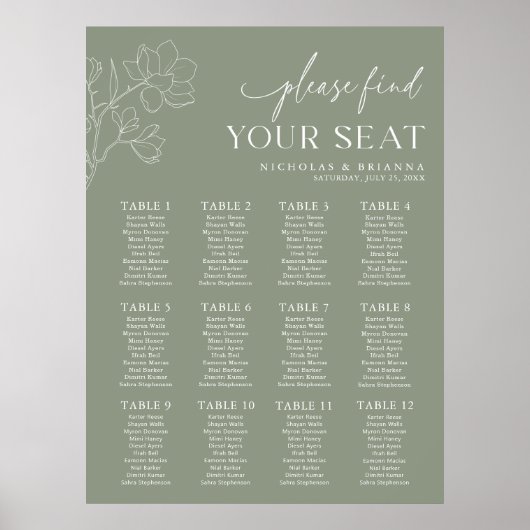 Mariage vert de taille minimale 12 Tableau de sièg (Devant)