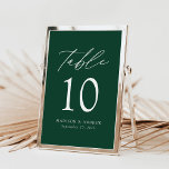 Mariage vert élégant moderne Numéro de table<br><div class="desc">Cartes de numéro de table mariage tendance et minimaliste avec lettrage moderne blanc avec "Table" dans script de calligraphie moderne. Le design est composé d'un arrière - plan vert ou d'une couleur de votre choix. Le dessin se répète à l'arrière. Pour commander les cartes de table vert émeraude : ajoutez...</div>