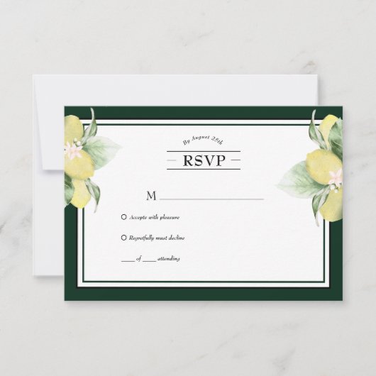 Mariage vert émeraude à la bordure de citron RSVP (Devant)